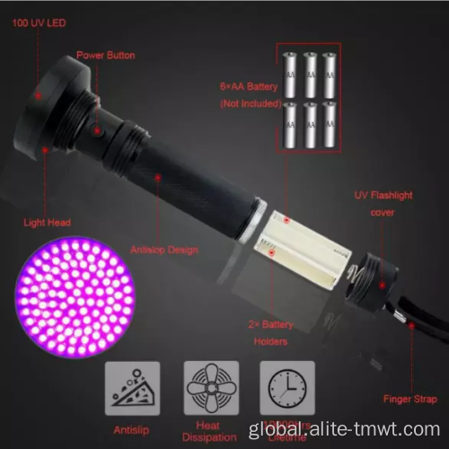 Emergency Power Cut Torch Hot Selling Outdoor Super Power 100 LED UV Flashlight For Pet Urine Scorpion Detector 395nm Aluminum 30W UV Flashlight Manufactory